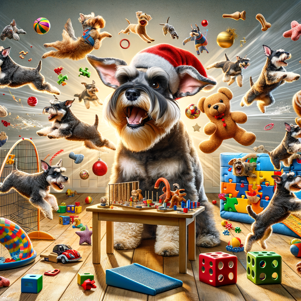 Mini Schnauzer engaging in creative dog activities and games, showcasing effective solutions for combating dog boredom and keeping your pup entertained.