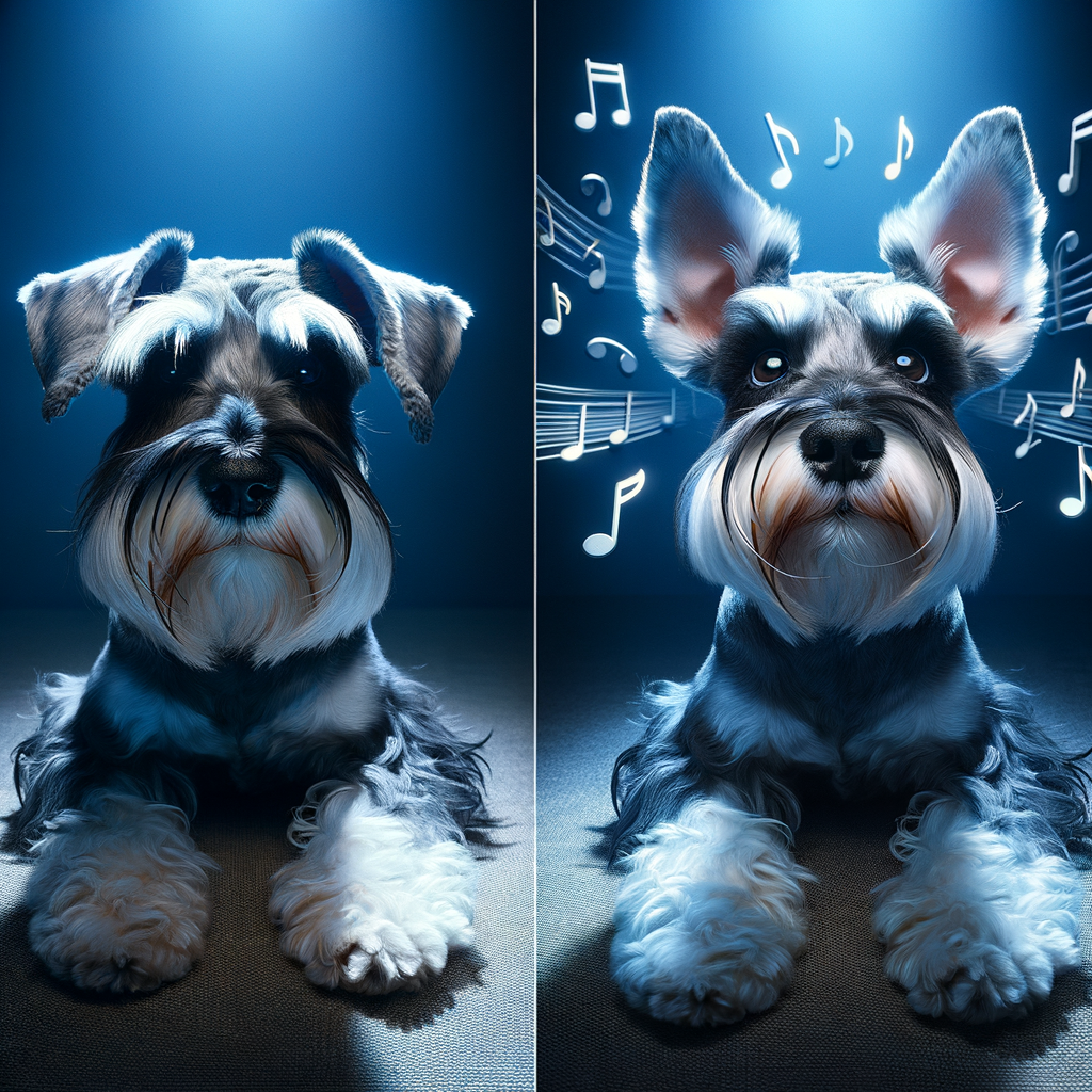 Mini Schnauzer behavior changes with impact of music on dogs, showing calmness with soothing music and excitement with different tunes, demonstrating music influence on Mini Schnauzer's mood and sound sensitivity.