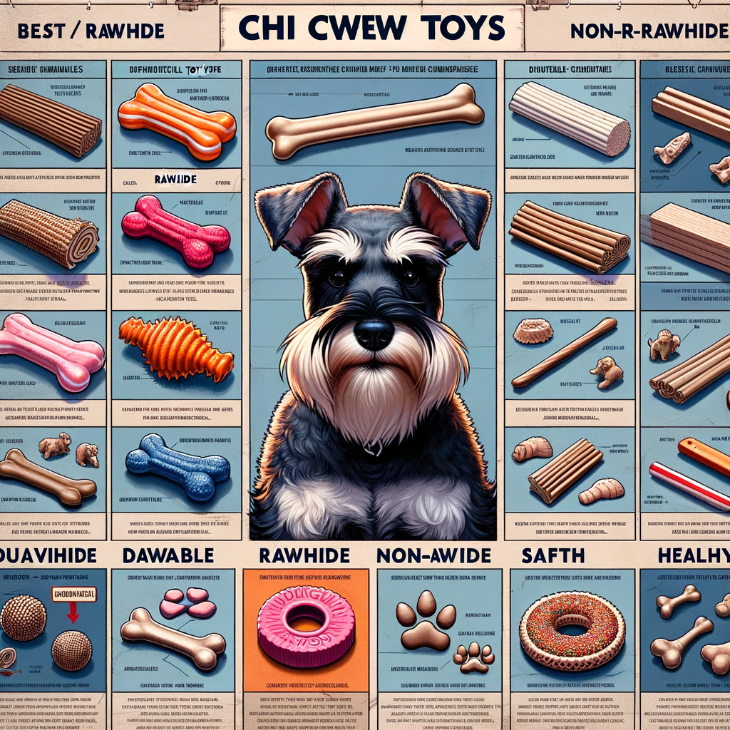 Comparison of rawhide vs non-rawhide chew toys for Mini Schnauzers, highlighting the benefits and safety of durable, healthy rawhide alternatives for dogs.