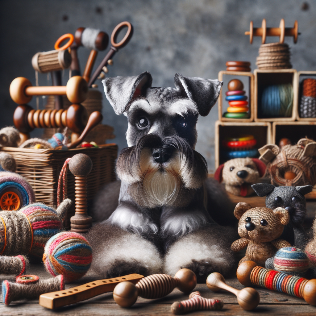 DIY Mini Schnauzer toys and stimulating dog toys for keeping your pup entertained and stimulated, showcasing a variety of homemade Schnauzer toys and DIY pet toys for dog stimulation.