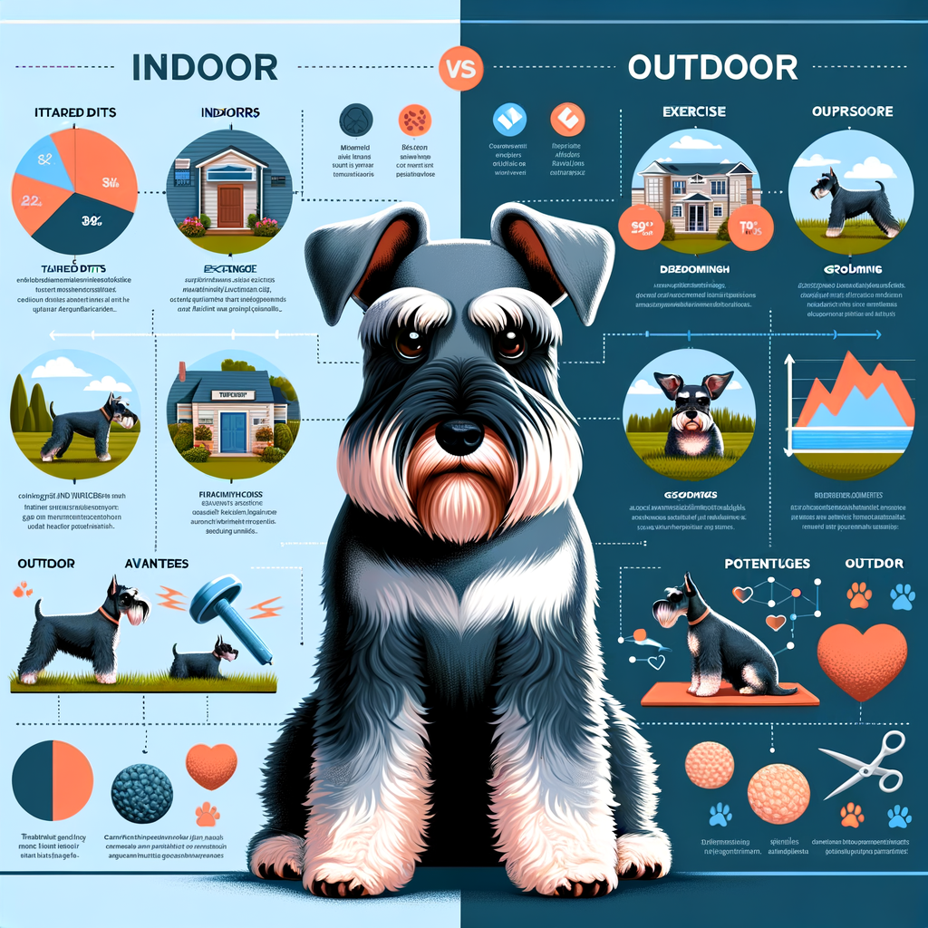 Infographic comparing Mini Schnauzer indoor care and outdoor lifestyle, highlighting the best environment and living conditions for choosing a home for a Mini Schnauzer.