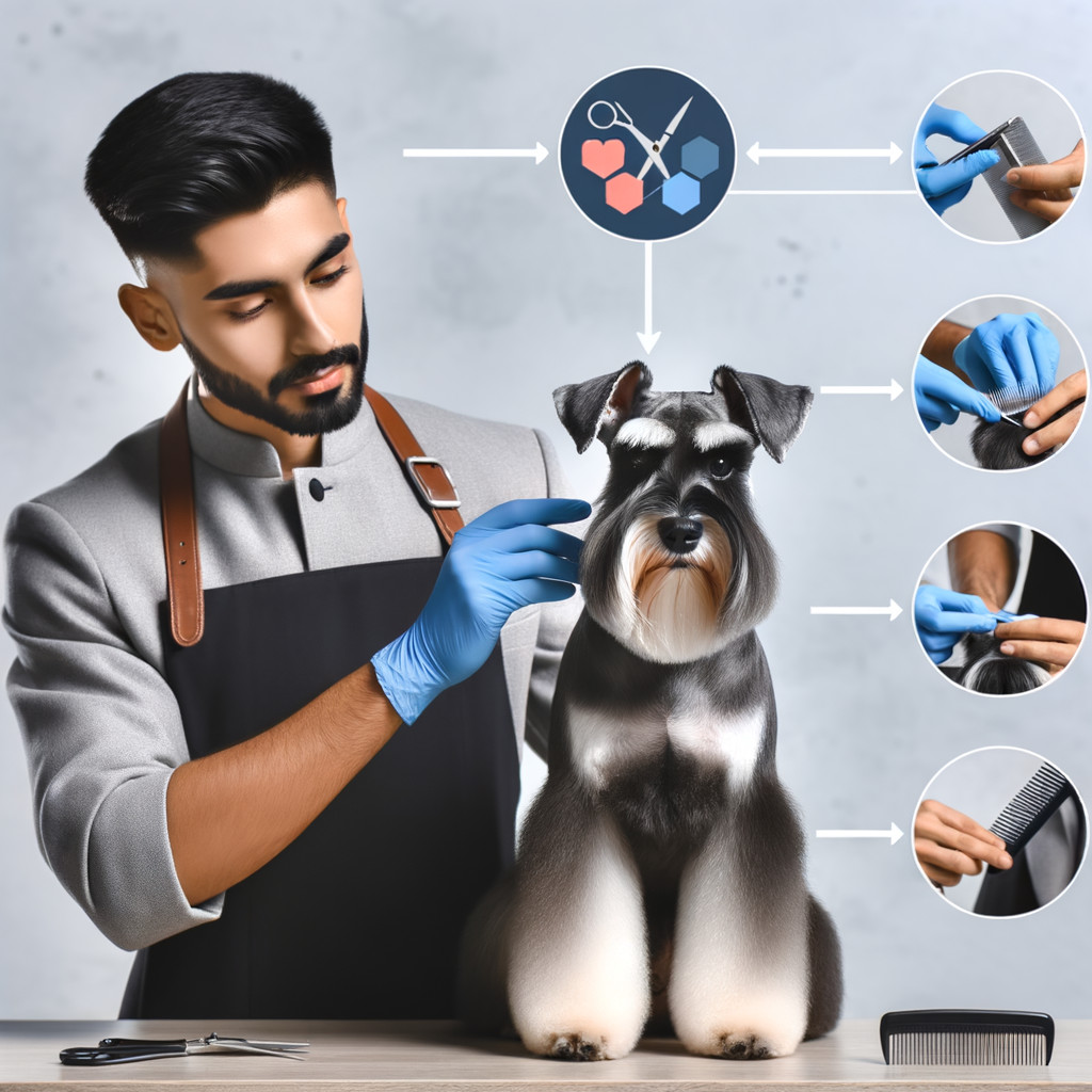 Professional groomer showcasing essential Mini Schnauzer beard grooming and maintenance techniques, highlighting the importance of proper grooming tips for Mini Schnauzer's beard care.
