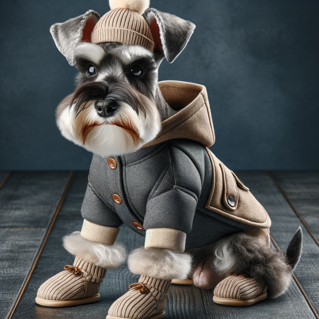 Mini Schnauzer in fashionable dog outfit demonstrating the functionality and benefits of Mini Schnauzers clothing, showcasing the blend of pet clothing suitability and dog fashion.