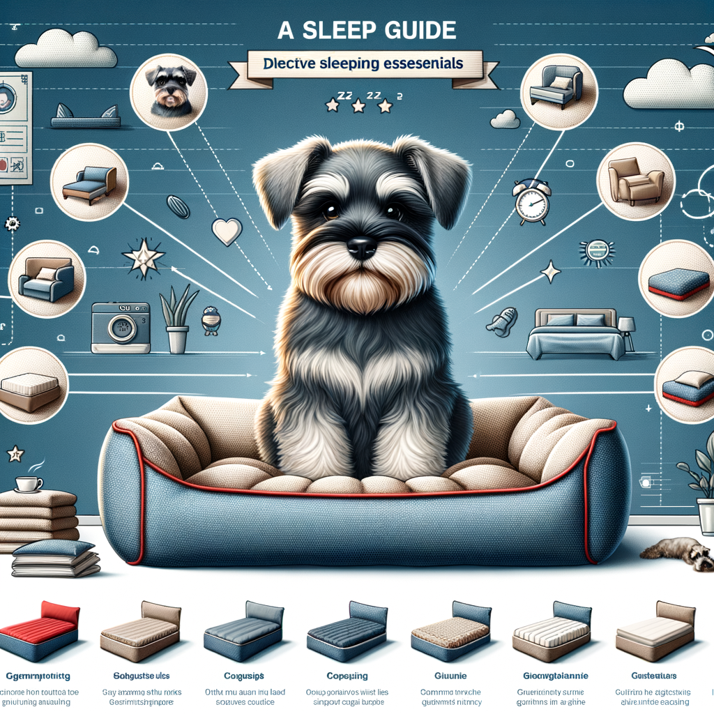 Variety of comfortable beds for Mini Schnauzers as per Mini Schnauzer bed guide, emphasizing the importance of choosing the perfect bed for a comfortable sleep, featuring Mini Schnauzer sleep essentials and bedding tips.